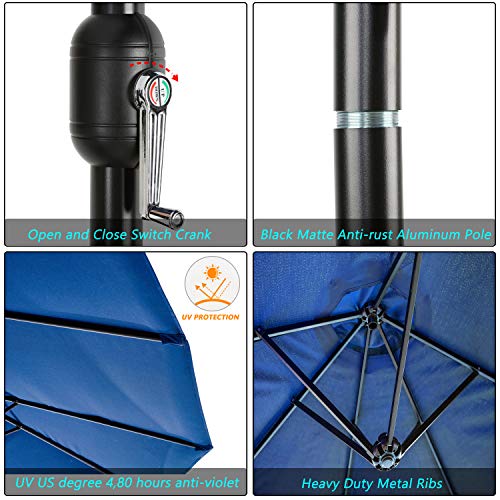 Festival Depot 14.7 ft Patio Outdoor Double-Sided Umbrella Large Twin Market Ventilation Aluminum Crank for Porch, Deck, Backyard and Pool 