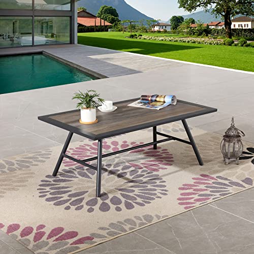 Festival Depot Patio Coffee Table Rectangle Side Table All-Weather Outdoor Furniture with Wood- Grain Desktop and Metal Frame for Porch Poolside Deck Garden (42.5" x 25.2" 17.5")