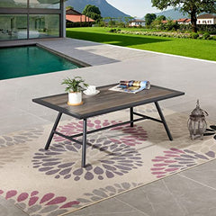 Festival Depot Patio Coffee Table Rectangle Side Table All-Weather Outdoor Furniture with Wood- Grain Desktop and Metal Frame for Porch Poolside Deck Garden (42.5" x 25.2" 17.5")