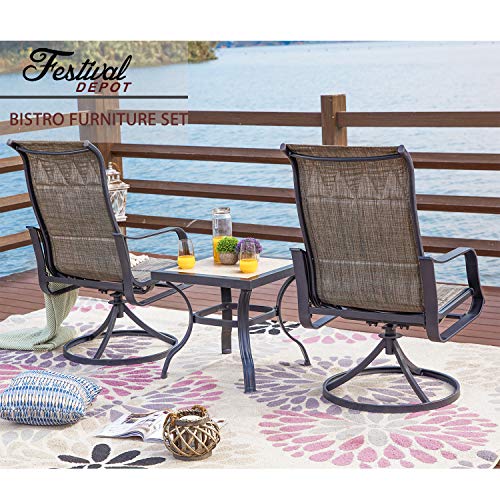 Stylish 3-Piece Outdoor 360° Swivel Armrests Dining Chairs Set with High Back Textilene Fabric and Square Coffee Table