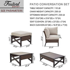 Festival Depot 4 Pieces Patio Furniture Set All-Weather Rattan Wicker Metal Frame Sofa Chair Outdoor Conversation Set Sectional Corner Couch with Cushions and Coffee Table for Deck Poolside