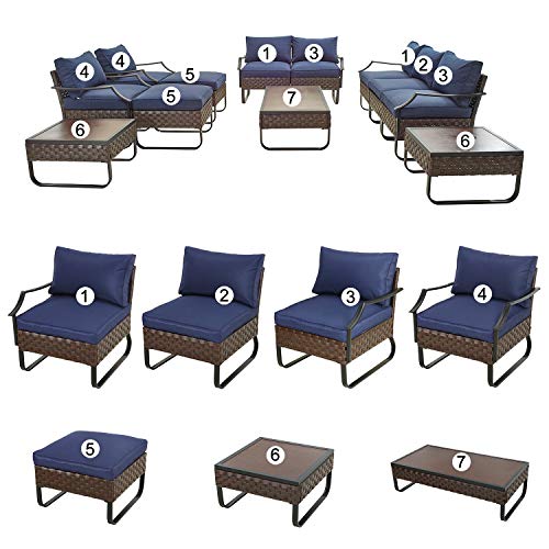 Festival Depot 12 Pcs Patio Conversation Sets Outdoor Furniture Sectional Sofa with All-Weather PE Rattan Wicker Chair,Loveseat Coffee Table and Thick Soft Removable Couch Cushions(Blue)