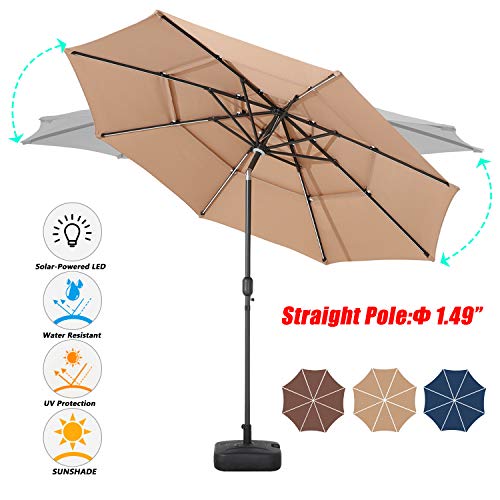 Festival Depot 8.8 FT Solar Patio Outdoor Umbrella with LED Lighted 360¡Rotation Adjustment Tilt and Crank Outdoor Market Umbrella