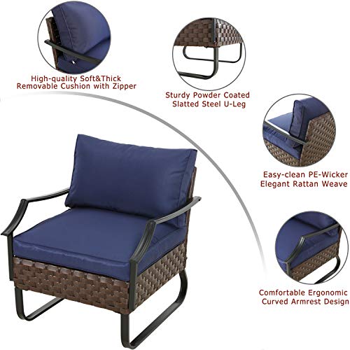 Festival Depot Patio Dining Chair with Thick Cushions Wicker Armchair with U Shaped Steel Legs Outdoor Furniture for Bistro Garden Yard All-Weather 