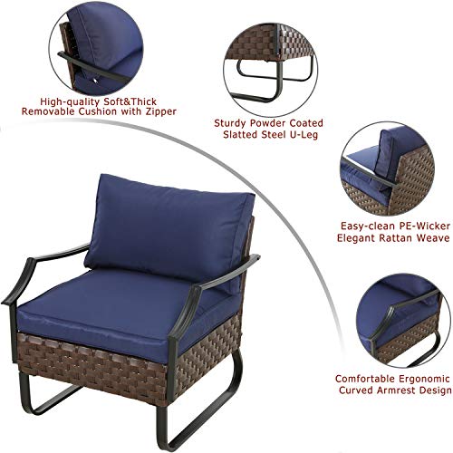 Festival Depot Patio Dining Chair with Thick Cushions Wicker Armchair with U Shaped Steel Legs Outdoor Furniture for Bistro Garden Yard All-Weather