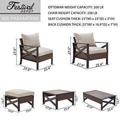 Festival Depot 8 Pcs Patio Outdoor Furniture Conversation Set Sectional Corner Sofa with All-Weather Brown PE Rattan Wicker Back Chair, Ottoman, Coffee Side Table and Removable Couch Cushions