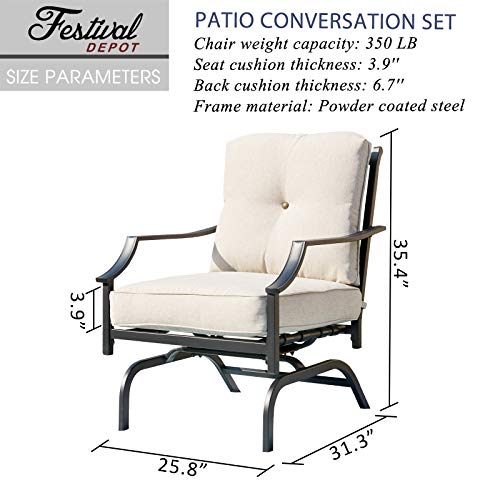 Festival Depot 2 of Outdoor Patio Bistro Armrest Chairs with Cushions Set Premium Fabric Metal Frame Furniture Set Garden Dining Seating Chair Thick & Soft Cushions