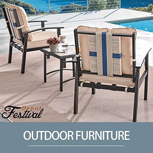 3-Piece Patio Bistro Set Conversation Set Armchair Set with Side Coffee Table 