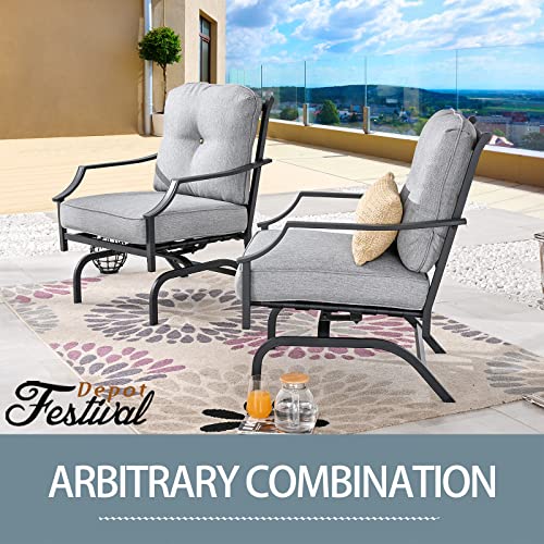 Festival Depot Patio Bistro Dining Chairs Set Outdoor Furniture Steel Frame Armchair with Armrest, Back & Seat Cushions (Set of 2, Grey)