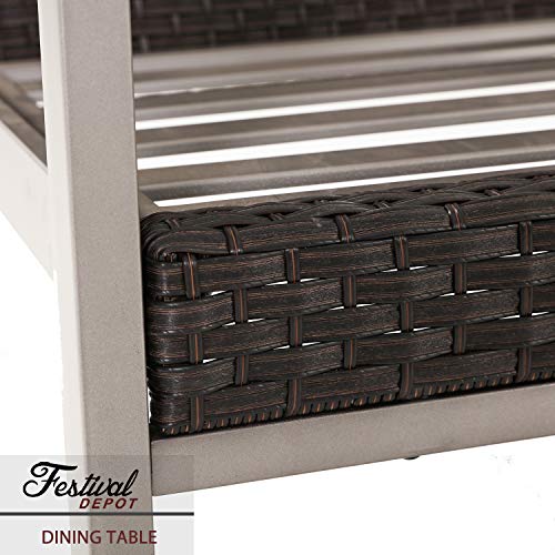Festival Depot Outdoor Side Coffee Table Patio Wicker Woven Bistro Square Slatted Dining Table with Sturdy Metal Steel Legs All Weather 22.5"(L) x 22.5"(W) x 21.9"(H),Black Grey 