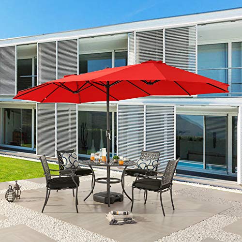 Festival Depot 14.7 ft Patio Umbrella Outdoor Large Twin Umbrella Double-Sided Ventilation Sun Canopy Market Umbrella with Aluminum Pole Handle Crank Without Base for Garden, Poolside, Deck 