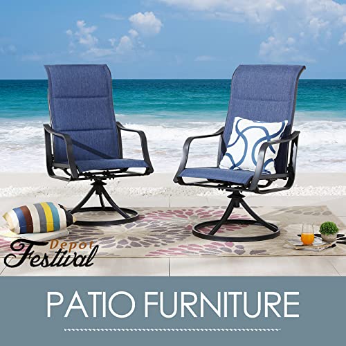 Stylish 3-Piece Outdoor 360° Swivel Armrests Dining Chairs Set with High Back Textilene Fabric and Square Coffee Table