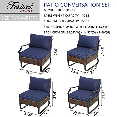 Festival Depot 14 Pcs Patio Conversation Sets Outdoor Furniture Sectional Corner Sofa with All-Weather PE Rattan Wicker Chair Coffee Table and Thick Soft Removable Couch Cushions (Blue)