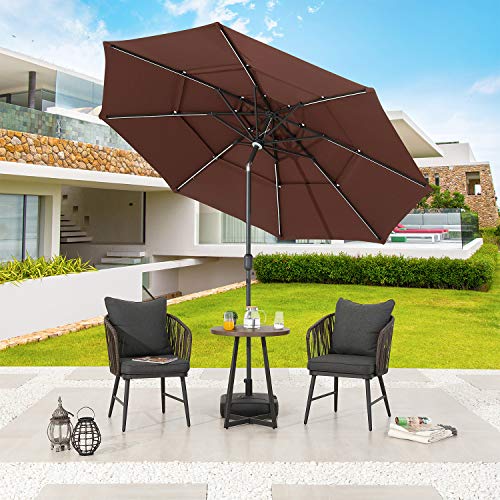 Festival Depot 9.8ft Outdoor Patio 3 Tiers Ventilation Market Aluminum Umbrella Button Tilt Easy Crank Center Light 8 Solar Powered LED Lights Bars All-Weather
