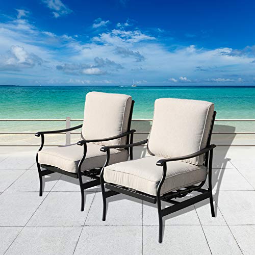 Festival Depot 2 of Outdoor Patio Bistro Armrest Chairs with Cushions Set Premium Fabric Metal Frame Furniture Set Garden Dining Seating Chair Thick & Soft Cushions