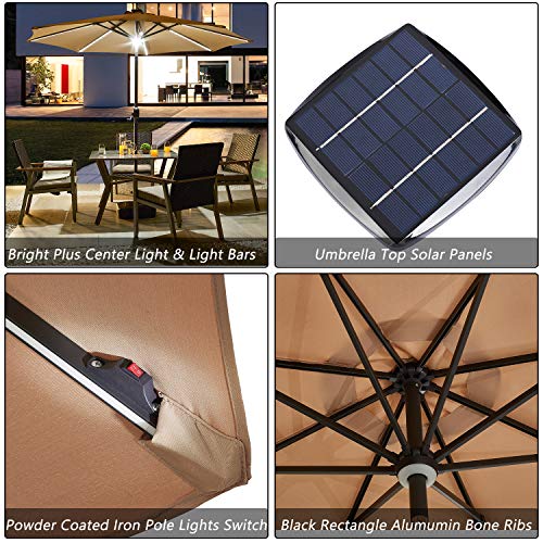 Festival Depot 8.8 FT Solar Patio Outdoor Umbrella with LED Lighted 360¡Rotation Adjustment Tilt and Crank Outdoor Market Umbrella