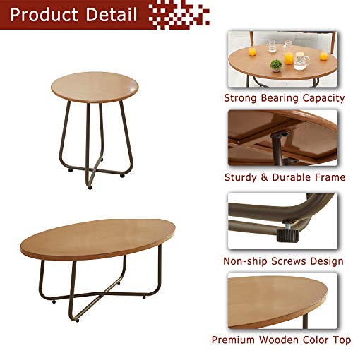 Festival Depot 8 Pieces Patio Outdoor Furniture Conversation Set with Metal Side Coffee Side Table Wooden-Color Steel Wicker Weaving Mesh Back Armchair with Cushions (Khaki) 