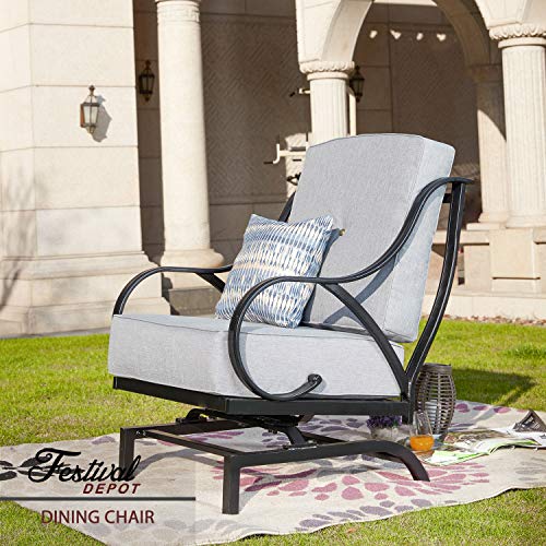 Festival Depot Dining Outdoor Patio Bistro Furniture Armchairs with Curved Armrest with 5.9''Thick Comfortable&Soft Cushions Premium Fabric Metal Frame Set Garden Seating All-Weather Garden Porch,Gray