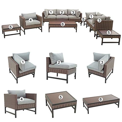 Festival Depot 10 Pieces Patio Conversation Set Outdoor Furniture Combination Sectional Sofa Loveseat All-Weather Woven Wicker Metal Armchairs with Seating Back Cushions Side Coffee Table,Gray