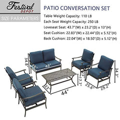 Festival Depot 4Pcs Outdoor Furniture Patio Conversation Set All Weather Black Metal Armchair Loveseat with Seat and Back Cushions, 3-Seating Chair, Rectangle Coffee Tables for Deck Lawn Garden