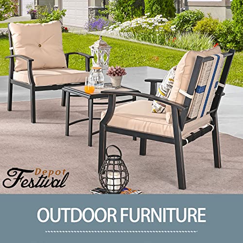 3-Piece Patio Bistro Set Conversation Set Armchair Set with Side Coffee Table 