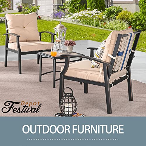 3-Piece Patio Bistro Set Conversation Set Armchair Set with Side Coffee Table