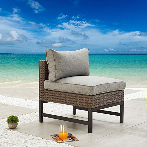 Festival Depot Dining Outdoor Patio Bistro Furniture Armless Chairs Wicker Rattan with Premium Fabric Comfort & Soft 3.1" Cushions with Metal Slatted Steel Legs for Garden Poolside All-Weather