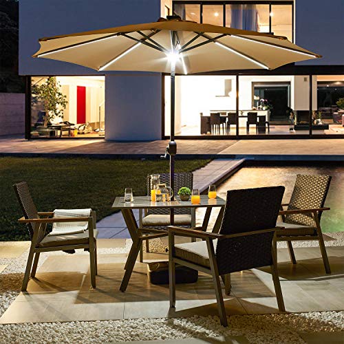 Festival Depot 8.8 FT Solar Patio Outdoor Umbrella with LED Lighted 360¡Rotation Adjustment Tilt and Crank Outdoor Market Umbrella