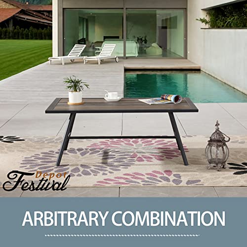 Festival Depot Patio Coffee Table Rectangle Side Table All-Weather Outdoor Furniture with Wood- Grain Desktop and Metal Frame for Porch Poolside Deck Garden (42.5" x 25.2" 17.5")
