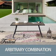 Festival Depot Patio Coffee Table Rectangle Side Table All-Weather Outdoor Furniture with Wood- Grain Desktop and Metal Frame for Porch Poolside Deck Garden (42.5" x 25.2" 17.5")