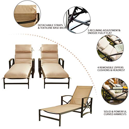 Festival Depot Outdoor Patio Chaise Lounge Chairs with Cushions 