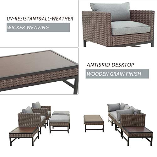 Festival Depot 10 Pieces Patio Conversation Set Outdoor Furniture Combination Sectional Sofa Loveseat All-Weather Woven Wicker Metal Armchairs with Seating Back Cushions Side Coffee Table Ottoman,Gray