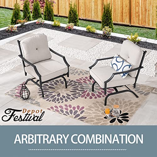 Festival Depot 2 of Outdoor Patio Bistro Armrest Chairs with Cushions Set Premium Fabric Metal Frame Furniture Set Garden Dining Seating Chair Thick & Soft Cushions