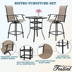 Festival Depot 40" Bar Height Outdoor Patio Bistro Table Metal Square Side Table Tempered Glass Top All Weather (31.5"x 31.5"x 41.2"H)