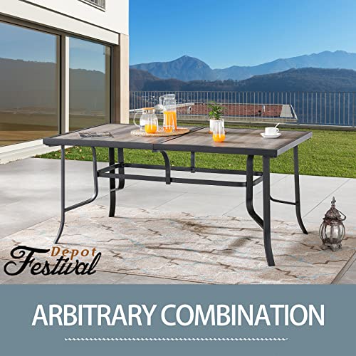 Sports Festival 63" x 35.4" x 28.7" Patio Outdoor Dining Rectangular Table with Folding Wooden Finish Table Top and Black Metal Frame for Lawn Backyard Garden Porch Deck Poolside