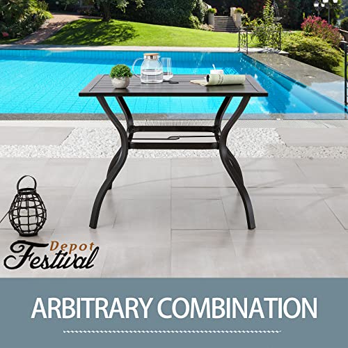 Festival Depot Patio Dinning Table with 1.61" Umbrella Hole Outdoor Metal Table for Garden Poolside Deck (Square)