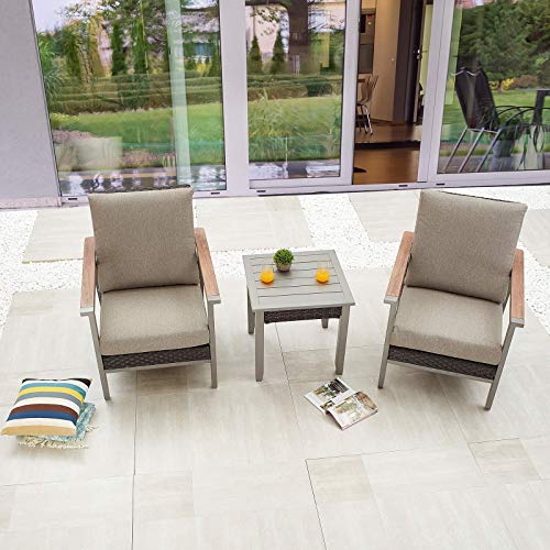 3-Pieces Patio Bistro Set Lounge Armchairs with Thick Cushions and Side Table in Metal Frame Outdoor Furniture for Deck 