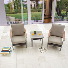 Festival Depot 3 Pieces Patio Bistro Set Lounge Armchairs with Thick Cushions and Side Table in Metal Frame Outdoor Furniture for Deck, Gray