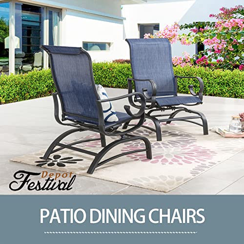 Festival Depot Patio Dining Chairs Set of 2 Outdoor Armchair Furniture with High Textilene Back and Metal Frame for Backyard Porch Lawn Deck Garden•_öBlue
