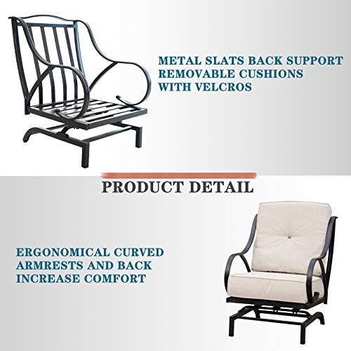 Festival Depot 2 of Outdoor Patio Dining Chairs with Blue Cushions Set Premium Fabric Metal Frame Furniture Set Garden Bistro Seating Chair Thick&Soft Cushions (2pc Dining Chairs) 