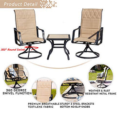 Festival Depot 3 PC Bistro Outdoor Patio Dining 360¡Swivel Chairs Set Furniture Rockers Armrest Chair Square Metal Steel Frame Coffee Table for Deck Garden Pool