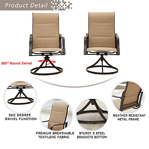 Festival Depot 5 Pieces Patio Dining Conversation Set, 4 Swivel Bistro Armrest Chair & 1 Round Metal Table with 2.04" Umbrella Hole for Deck Poolside Porch Backyard