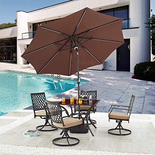 Festival Depot 8.8 FT Solar Patio Outdoor Umbrella with LED Lighted 360¡Rotation Adjustment Tilt and Crank Outdoor Market Umbrella 