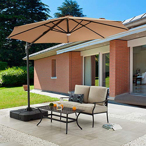 Festival Depot Outdoor Patio Umbrella Base Cantilever Offset Fillable Plastic Square Weights Plate Holder 220 lb Sand Water Filled Stand for Deck Beach All-Weather, Black 33"(L) x 33"(W) x 7.28"(H) 