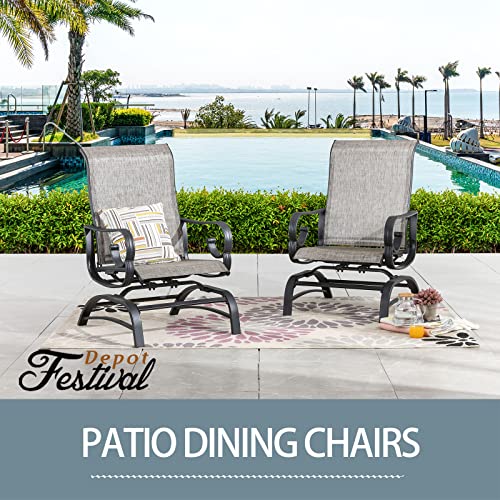 Festival Depot Patio Dining Chairs Set of 2 Outdoor Armchair Furniture with High Textilene Back and Metal Frame for Backyard Porch Lawn Deck Garden•_öGrey