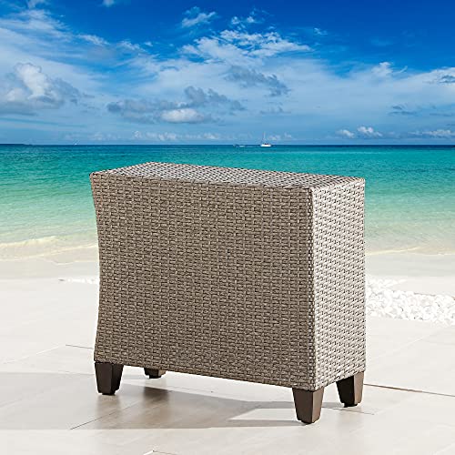 Festival Depot Outdoor All-Weather Patio Wicker Rattan Side Table Metal Frame End Table for Porch Lawn Garden Balcony Pool Backyard, Brown 