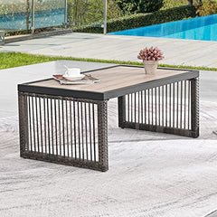 Festival Depot Wicker Patio Coffee Table All-Weather Metal Square Dining Table Waterproof Outdoor Sectional Furniture with DPC Desktop for Bistro Balcony Garden Pool Lawn Backyard