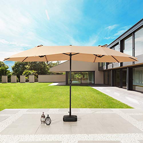 Festival Depot 14.7 ft Patio Outdoor Double-Sided Umbrella Large Twin Market Ventilation Aluminum Crank for Porch, Deck, Backyard and Pool 