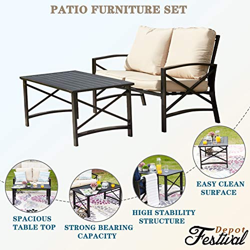 Elegant Outdoor Conversation Set with Cushioned Loveseat and Metal Coffee Table 