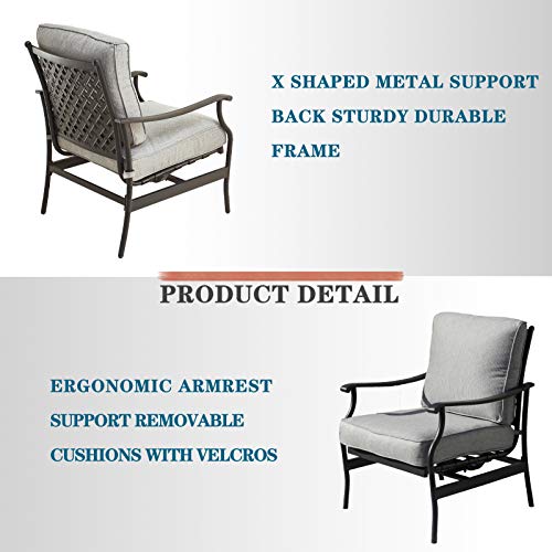Festival Depot 4pc 4 Seats Patio Conversation Outdoor ArmChairs Loveseat Set with Coffee Table Fabric Metal Frame Furniture Garden Bistro Seating Thick Soft Cushions 